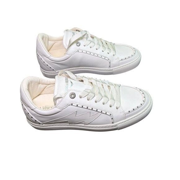 Zadig & Voltaire Flash Studded White Leather Sneakers | Size 40 (9) - Picture 3 of 9